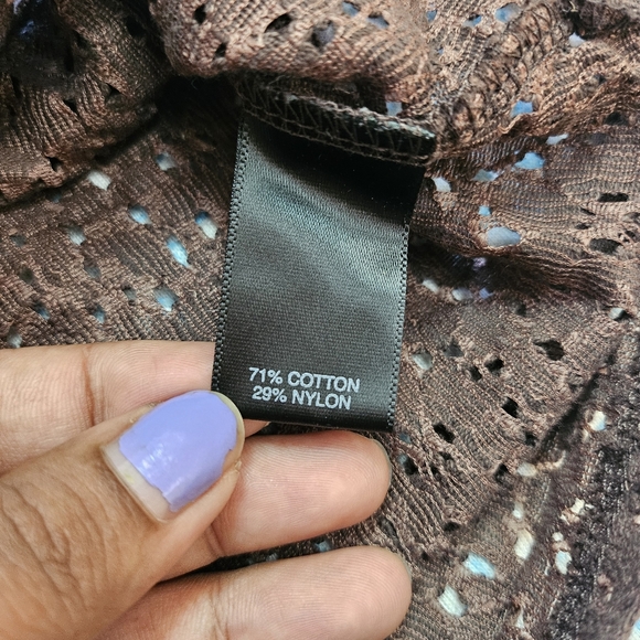 Avenue Brown Cap Sleeve Collared Button Down Shirt in Plus Size - Picture 8 of 8